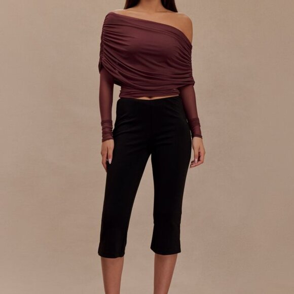 Everly Sheer Mesh Off Shoulder Top - Mahogany - Picture 4 of 8